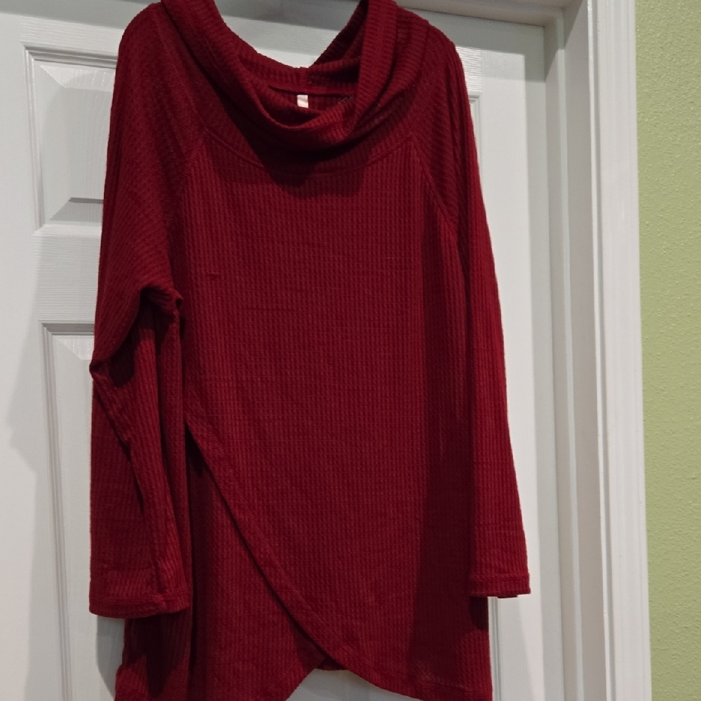 Cowl Neck Waffle Knit Tunic, 2x